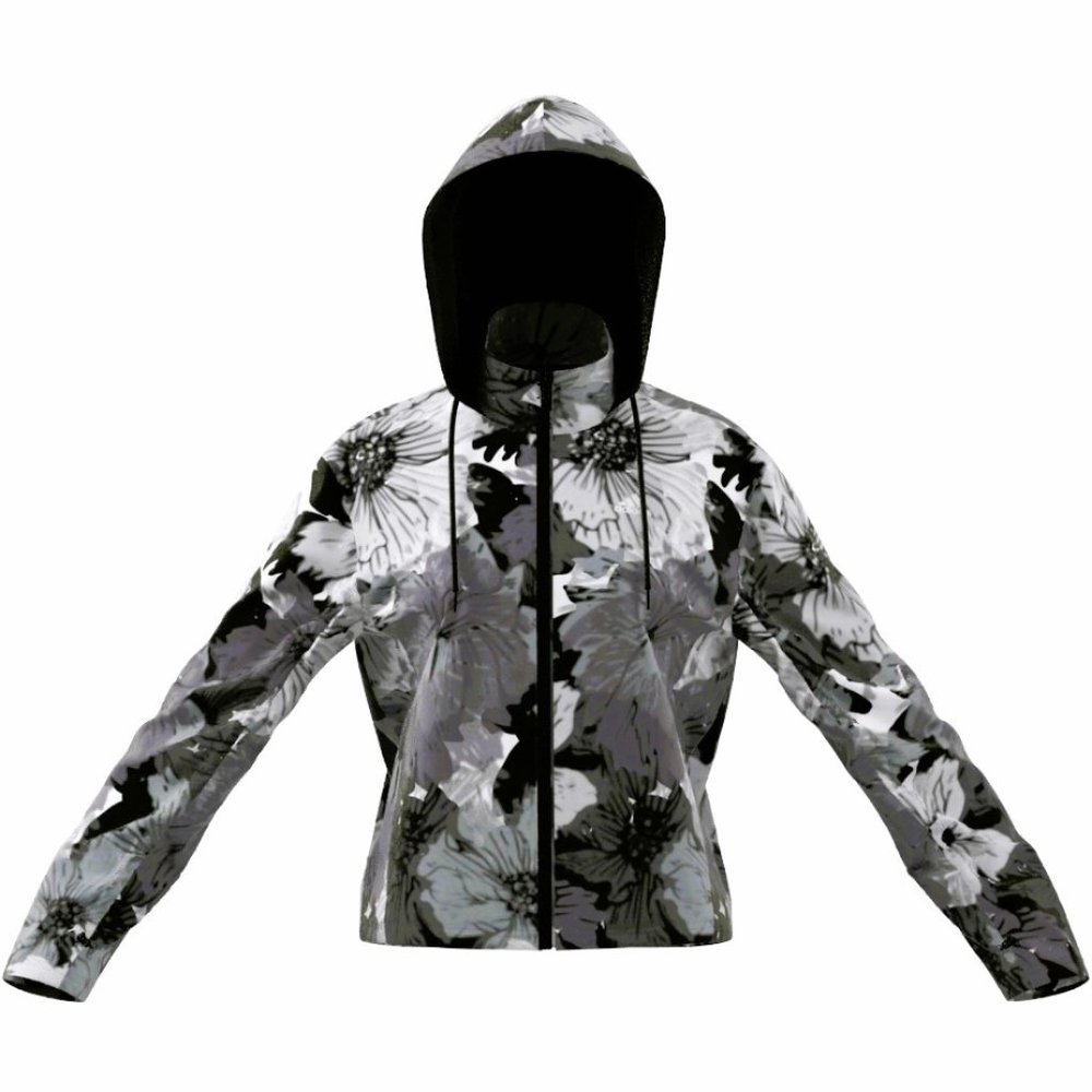 NWT adidas Allover Floral Print Lightweight Woven Warm Up Jacket Full Hood & Zip